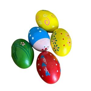 Lot of 5 wooden colorful music Egg shakers‎ musical percussion